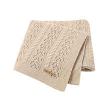 DovFanny Baby Blanket Cotton Cable Knitted Cellular Cozy Breathable Blanket for Baby Boy and Girls 90 x 70cm Beige