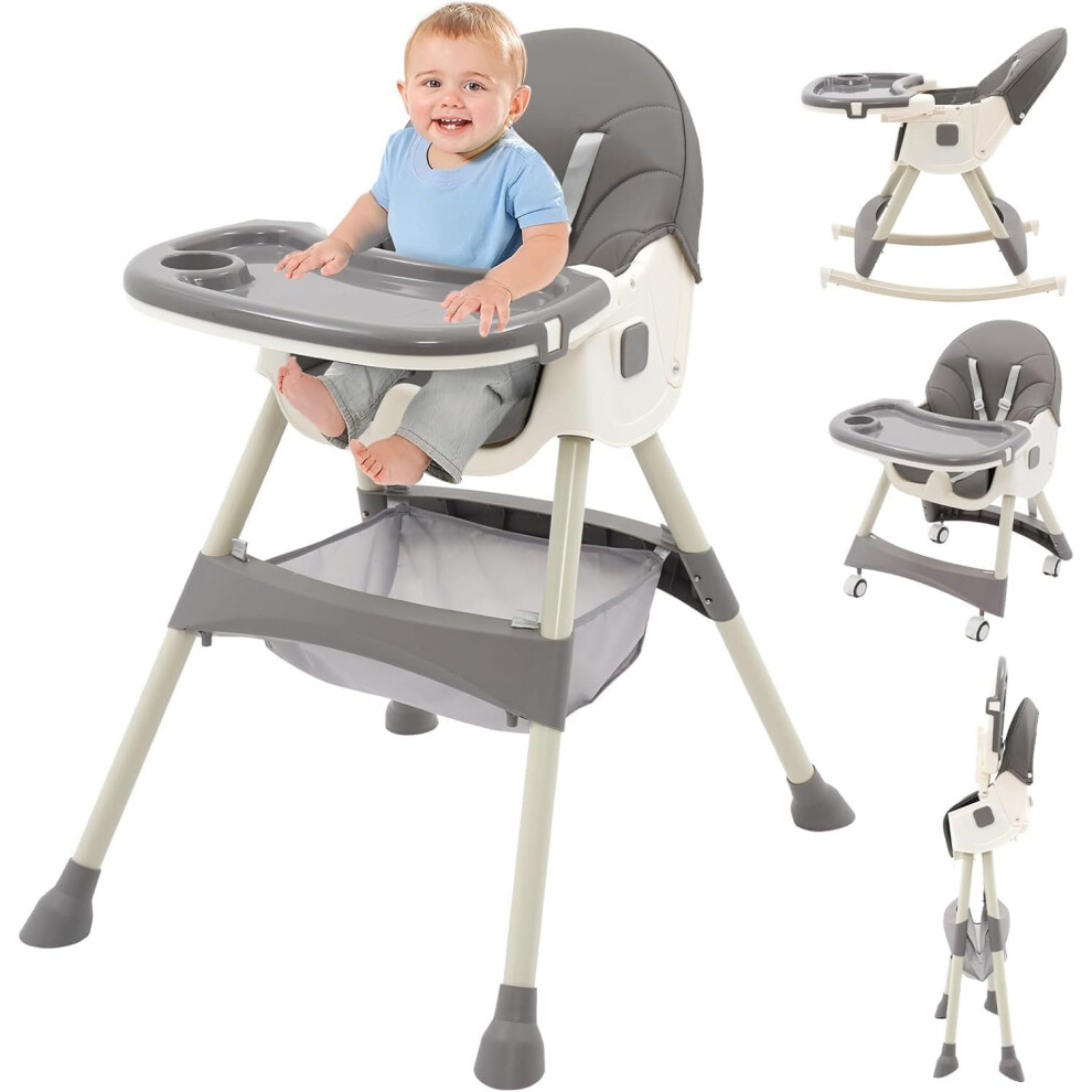 High Chair For Babies & Toddlers 5In1 Convertible Baby High-Chair Adjustable Height Seat Backrest Footrest Seat Detachable Pu Cushion And Double Tray Nukdey