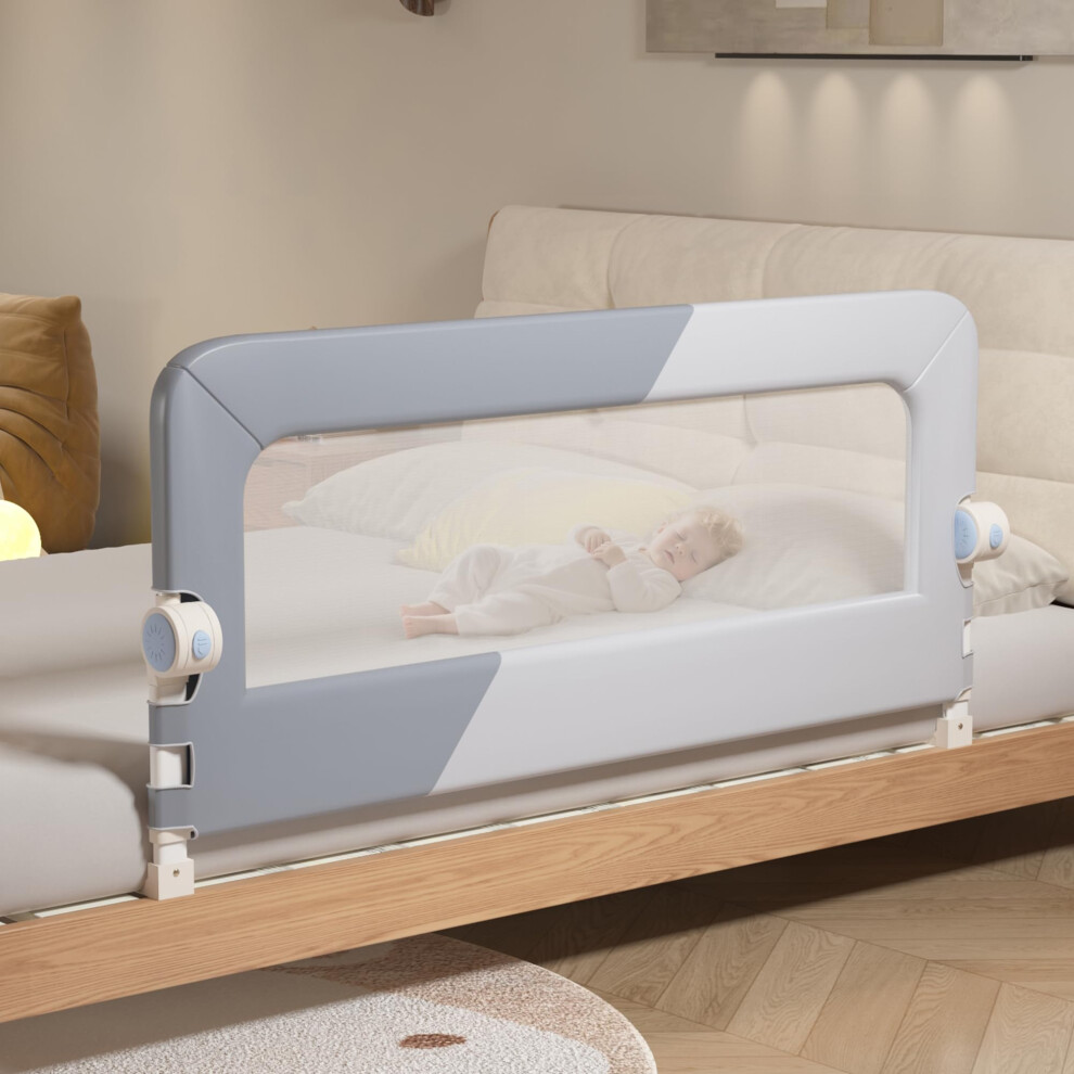 Foldable Bed Rails,Toddler Bed Guard Swing Down Adjustable Height Easy To Install Fit Full-Size Single Bed Double Bed King&Queen Mattress Eaq