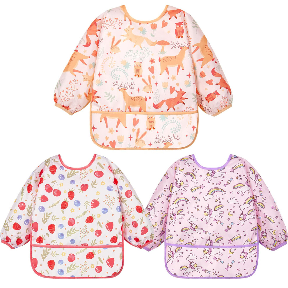 Baby Bibs With Sleeves, 3Pcs Waterproof Long Sleeve Bibs For Baby, Adjustable Weaning Bib, 6-24 Months Lictin