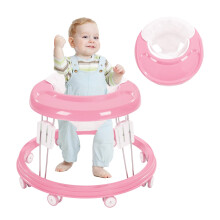 Baby Walker, Foldable Multi-Function Anti-Rollover, 5 Level Height Adjustable, Baby Walkers for 6-15months Suitable for All Terrains (Pink)