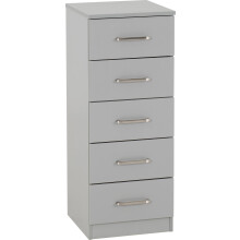 Seconique Dakota 5 Drawer Narrow, Slim Chest in Light Grey