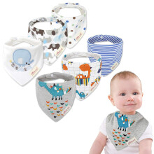 Minizone 6 Pack Baby Dribble Bibs Boys Girls Super Absorbent Pure Cotton Bandana Drool Bibs Cartoon Design Gift Set 0-3 Years