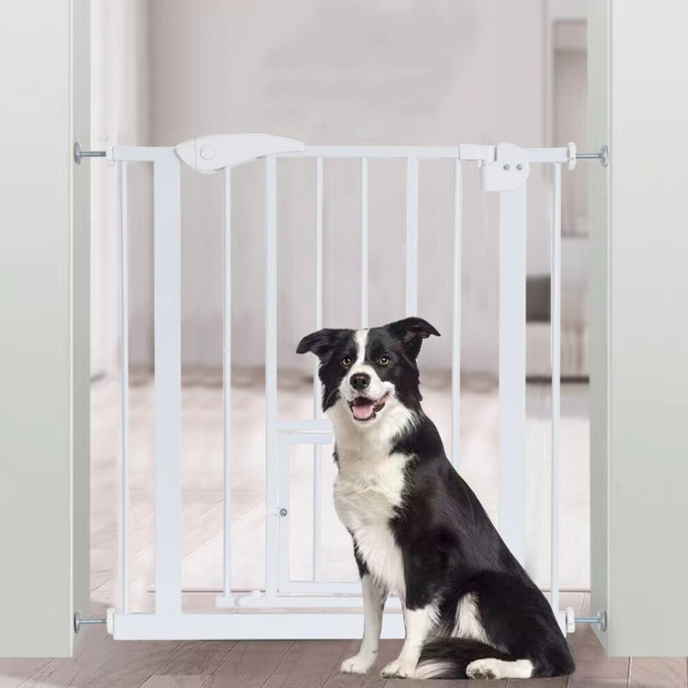 Pressure Fit Safety Gate,Baby Toddler Pet Dog Gate With Cat Flap Pet Safety Gate Barrier For Doorways Hallways,Auto Close,75-82Cm*H76cm(White) White Panana