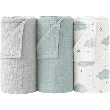 bearmoss Muslin Swaddle Blankets 100% Cotton Baby Swaddle Cloths 96x100cm, 3 Pack Large Soft Muslin Blankets for Newborn Baby Boys Girls (Sleep Cloud)