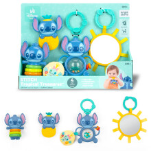 Bright Starts Disney Baby Stitch Tropical Treasures Gift Set with 4 Stitch Inspired Toys Including Baby-Safe Mirror and Teether, Newborns & Up