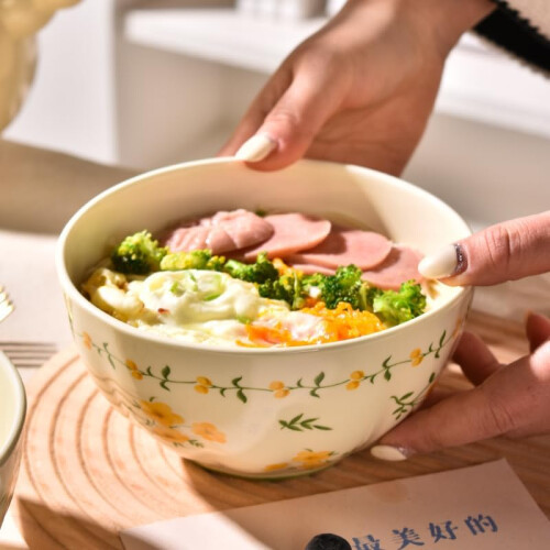 Large Ceramic Salad and Soup Bowl, Wide Mouth Stackable Design for Kitchen and Table Serving 1