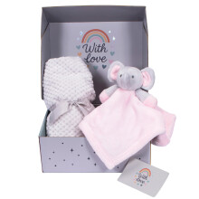 Hoolaroo Newborn Baby Gift Set – Baby Girl Hamper Box with Comforter, Soft Fleece Blanket, & Card – Ready to Gift for Gender Reveals, Pink