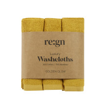 REGN Luxury Bamboo Face Cloths | Ultra-Soft - 3 Pack | Choice of Colours | 26 x 26cm | 500GSM Thick (Golden Glow)
