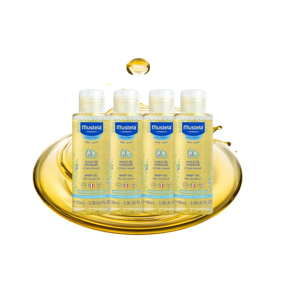 Baby Oil 100Ml V2 – Pack Of 4 | Gentle Moisturizing Oil For Baby's Skin | Nourishing & Soothing For Newborns, Infants & Sensitive Skin Mustela