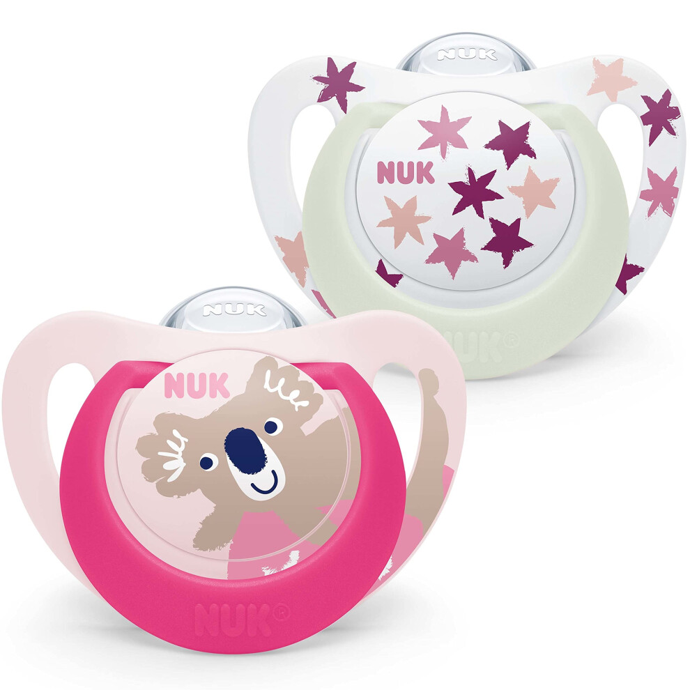 Star Baby Dummy | 6-18 Months | Day & Night Soothers | Bpa-Free Silicone | Koala | 2 Count Pink Nuk