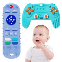 2PCS Silicone Baby Teething Toys Remote Control, Remote Control & Game Controller Silicone Teething Toy (Blue)