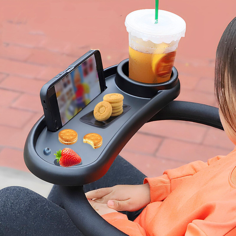 Grtlpok Baby Stroller Snack Tray With Cup Holder Universal Pram Food Tray Removable Reusable Storage Holder With Adjustable Buckle And Hooks For Strollers