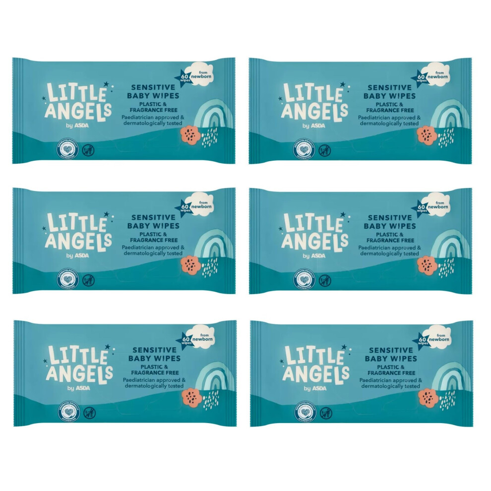 6X Plastic Free Fragrance Free Sensitive Wipes 60 Pack Asda Little Angels