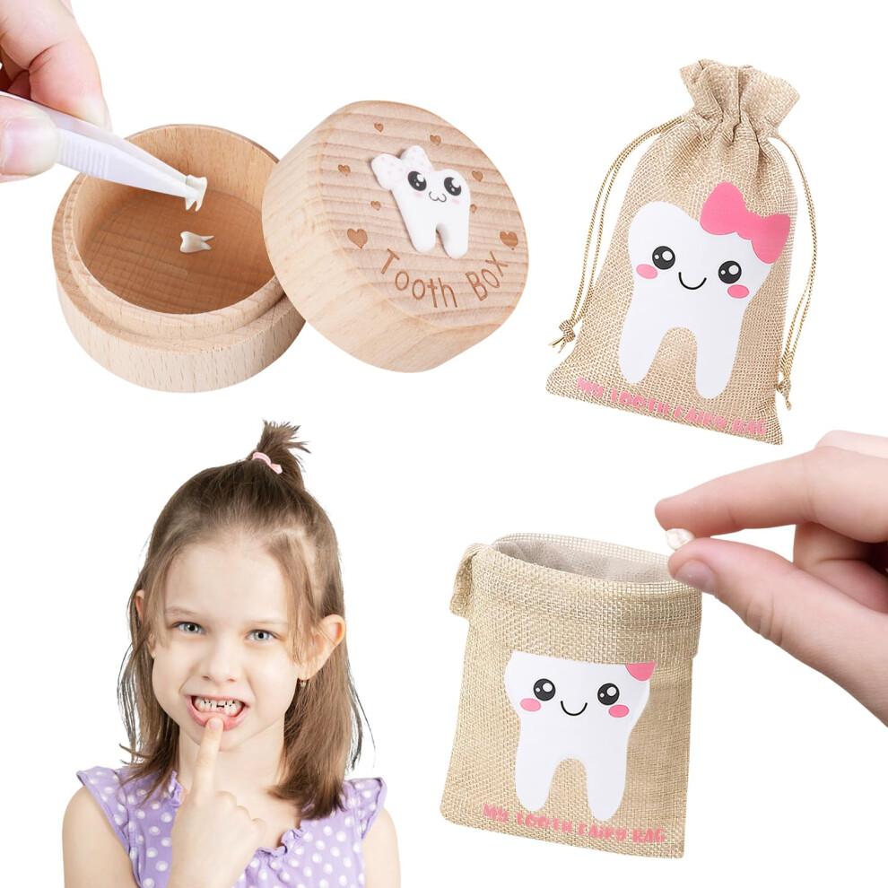Tooth Fairy Keepsake, Girl's Tooth Storage Box, Cute Wooden Lost Teeth Holder Siwokjjo