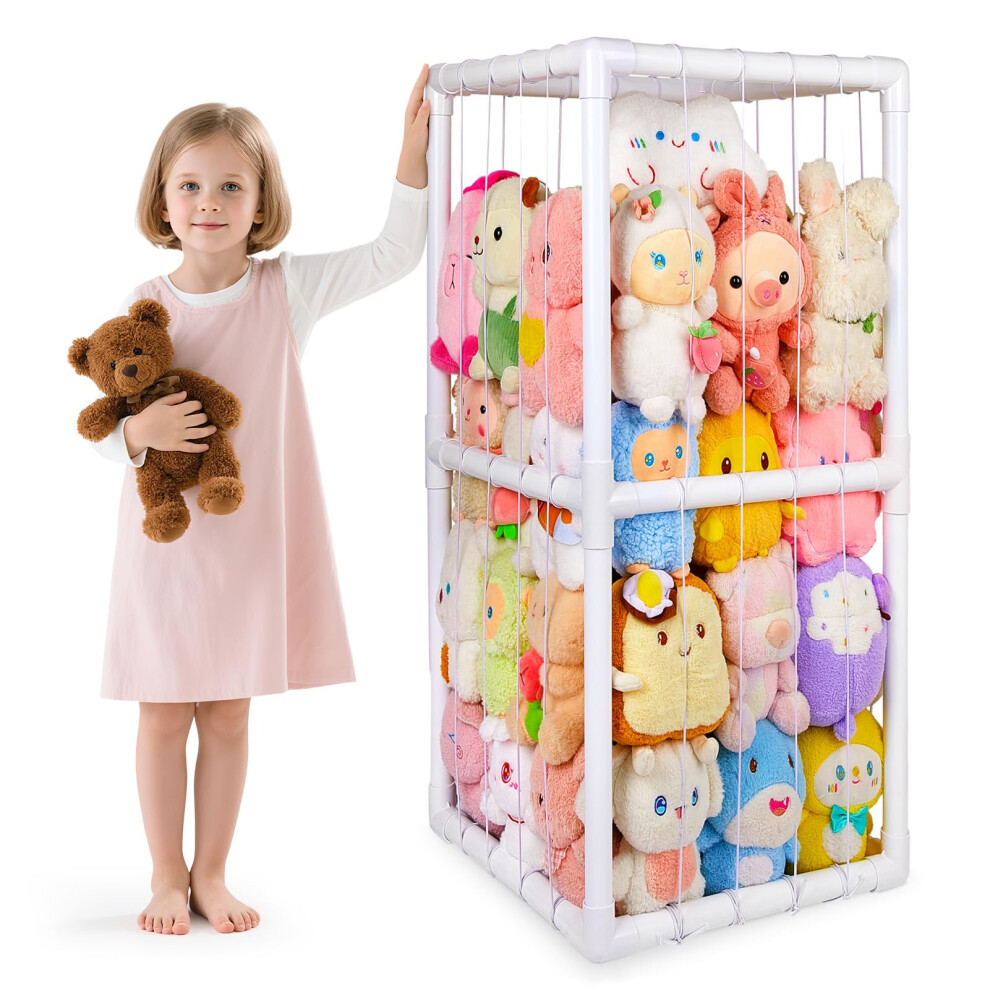 Stuffed Animals Zoo Storage, Soft Toy Holder Organiser,Cuddly Toy Storage For Kids Bedroom Nursery Playroom Furniture, White Unicorn Castle