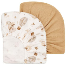 Yukkidds Set of 2 Fitted Sheets 70 x 140 cm Muslin 100% Cotton Bed Sheets for Baby Cot and Cot Soft Fitted Sheet for Mattress and Cot Brown Balloon
