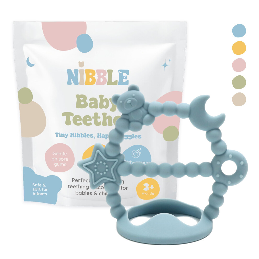 Baby Teether, Silicone Teething Glove, Teething Mitten, Bpa Free Teether For Boys And Girls, 3-12 Months, Relief Chew Toy, Babyshower Gift (Blue) Blue Nibble Baby