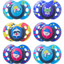 Tommee Tippee Fun Style Soothers, 6-18m, 6 Pack, Symmetrical Orthodontic Design, BPA-Free Silicone, Colours May Vary