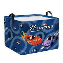 HUUMONSS Racing Car Baby Storage Basket Collapsible Clothes Kids Laundry Hamper Large Flag Track Boys Gift Toy Box Bin for Playroom, Blue, 36L