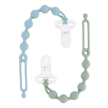 Silicone Dummy Clip for Baby Boys and Girls, One Piece Pacifier Clips, Wooden Soother Clips Design, Fits Most Pacifiers and Teething Toys (Sage+Ether)
