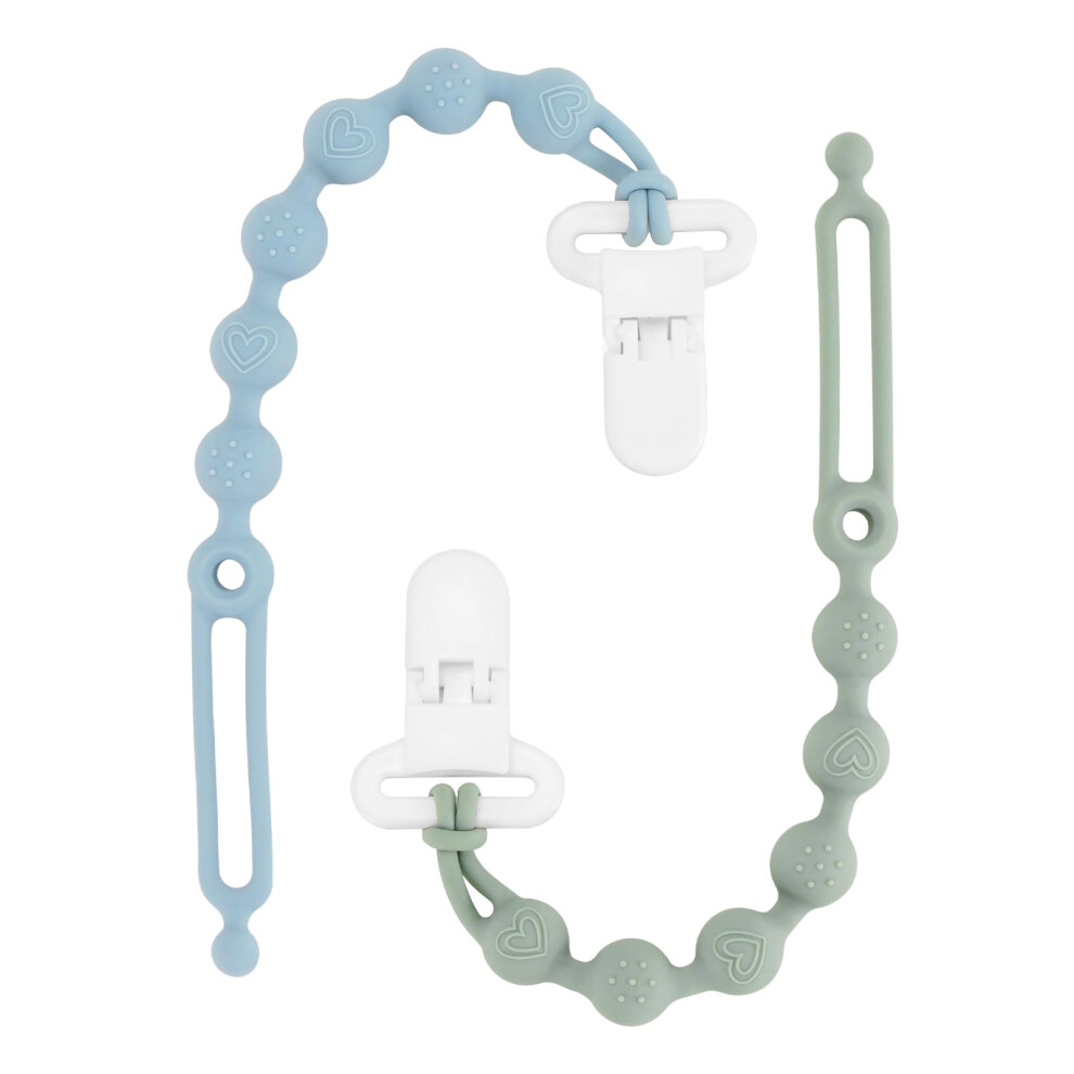 Silicone Dummy Clip For Baby Boys And Girls, One Piece Pacifier Clips, Wooden Soother Clips Design, Fits Most Pacifiers And Teething Toys (Sage+Ether) Orliver