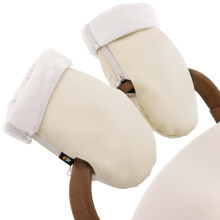 Baby Uma Pram Hand Muff - Ultra-Soft Fleece-Lined Faux-Leather Hand Warmers Gloves, Water-Resistant & Universal with Side Zips (Beige)