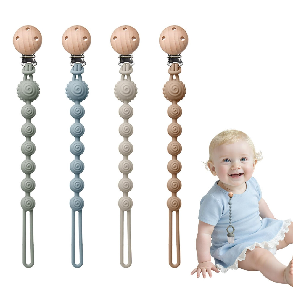 Grosion 4 Pcs Silicone Dummy Clip,Dummy Clip Suitable For Girls And Boys,One Piece Design Pacifier Clips,Portable Dummy Chain Bpa Free(4 Colors)
