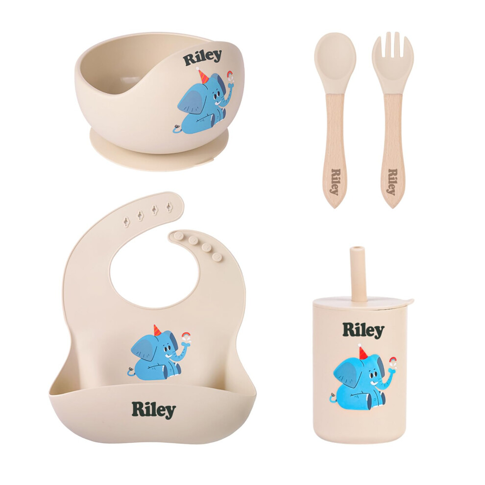 Tyry.hu Personalised Baby Weaning Set, Includes Bowls With Suction,Spoon And Fork Set,Dinky Cup,Bibs Silicone Feeding Set Learn To Use Toddler