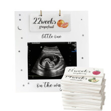 Baby Scan Photo Frame with Countdown Tracker Wooden Pregnancy Gift for Mum to Be Expecting Parents Keepsake Memory (Style2, white, 16.5x15.2CM)