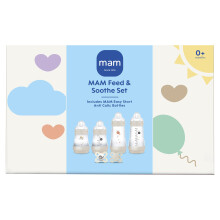 MAM Feed & Soothe Set | Anti-Colic Newborn Feeding Bottles x4 and Soothers x2 | Suitable from 0+ Months | Baby Accessories | Unisex (Various Designs)