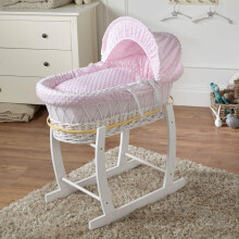 For Your Little One FYLO Pink Dimple White Wicker Moses Basket with White Rocking Stand