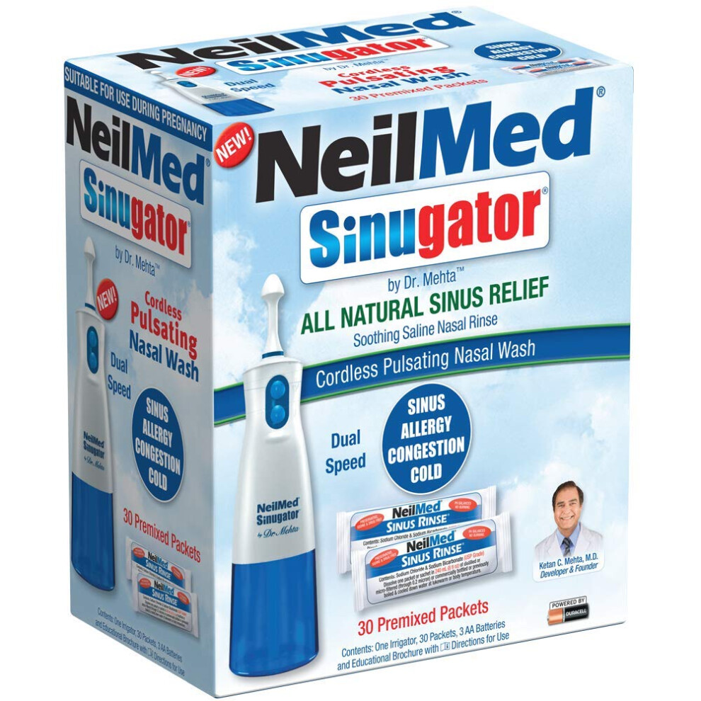Neilmed Sinugator Cordless Pulsating Nasal Wash With 30 Premixed Packets