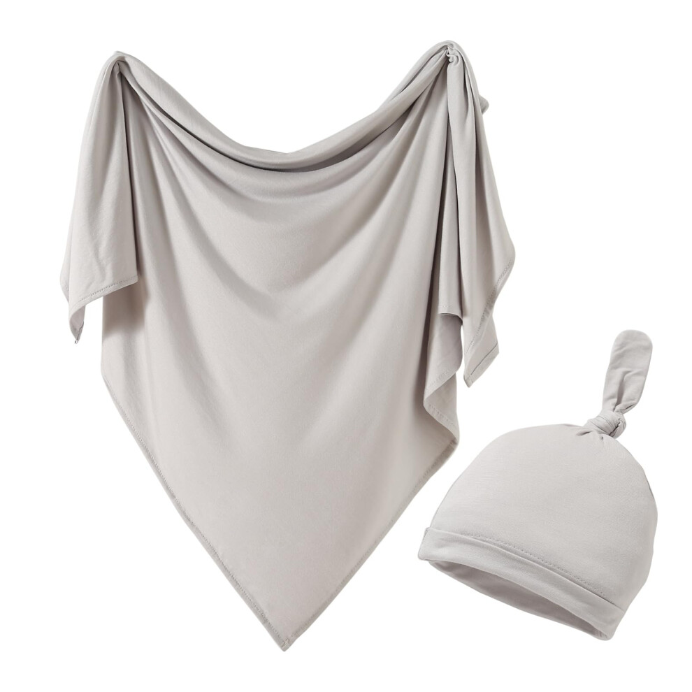 Baby Swaddle Blanket With Hat Set Newborn Swaddle Wrap Swaddling Blanket Receiving Blankets For Baby Girls Boys 114 * 114Cm(Grey) Grey Ievolve