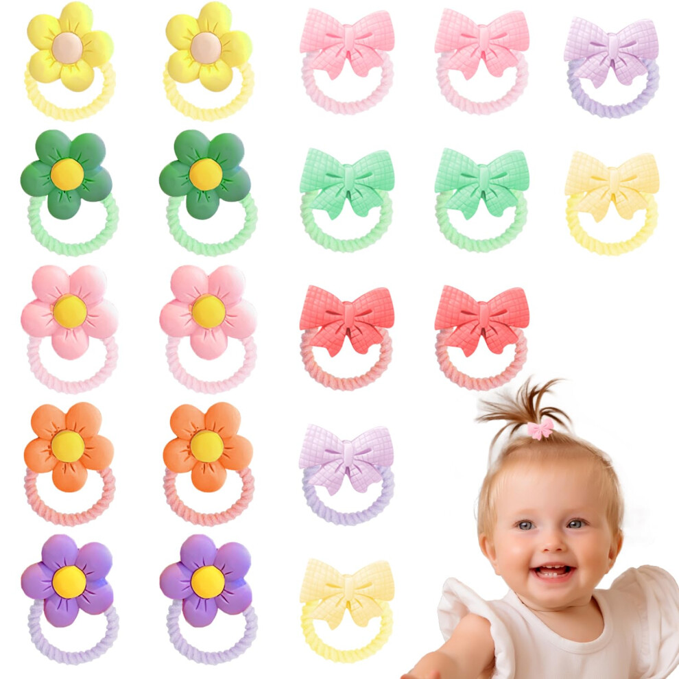 20Pcs Baby Hair Bobbles, Elastic Cute Kids Hair Bands Candy Color Bow And Flower Ponytail Holder For Baby Girl Infant Subtavik