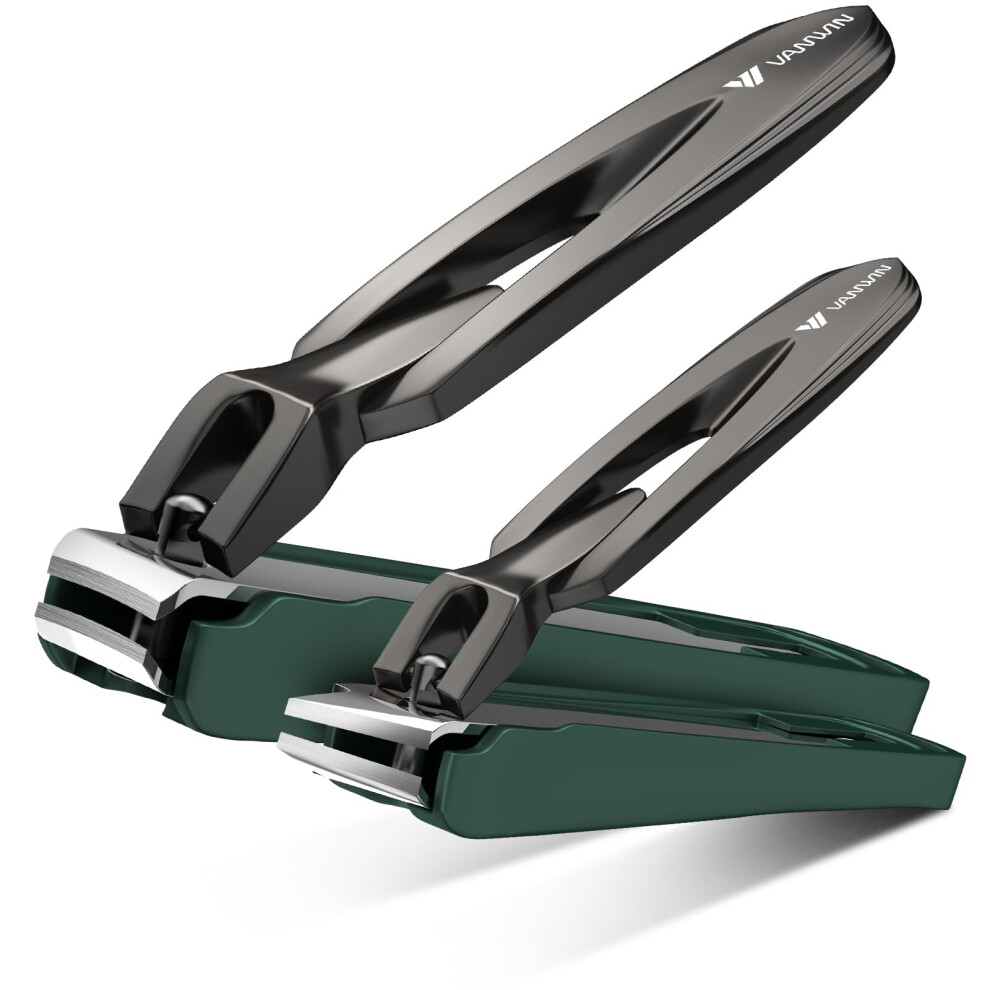 Nail Clippers with Catcher 2Pack Slanted and Curved Toenail Clippers Precision Dual Blade for Men and Women