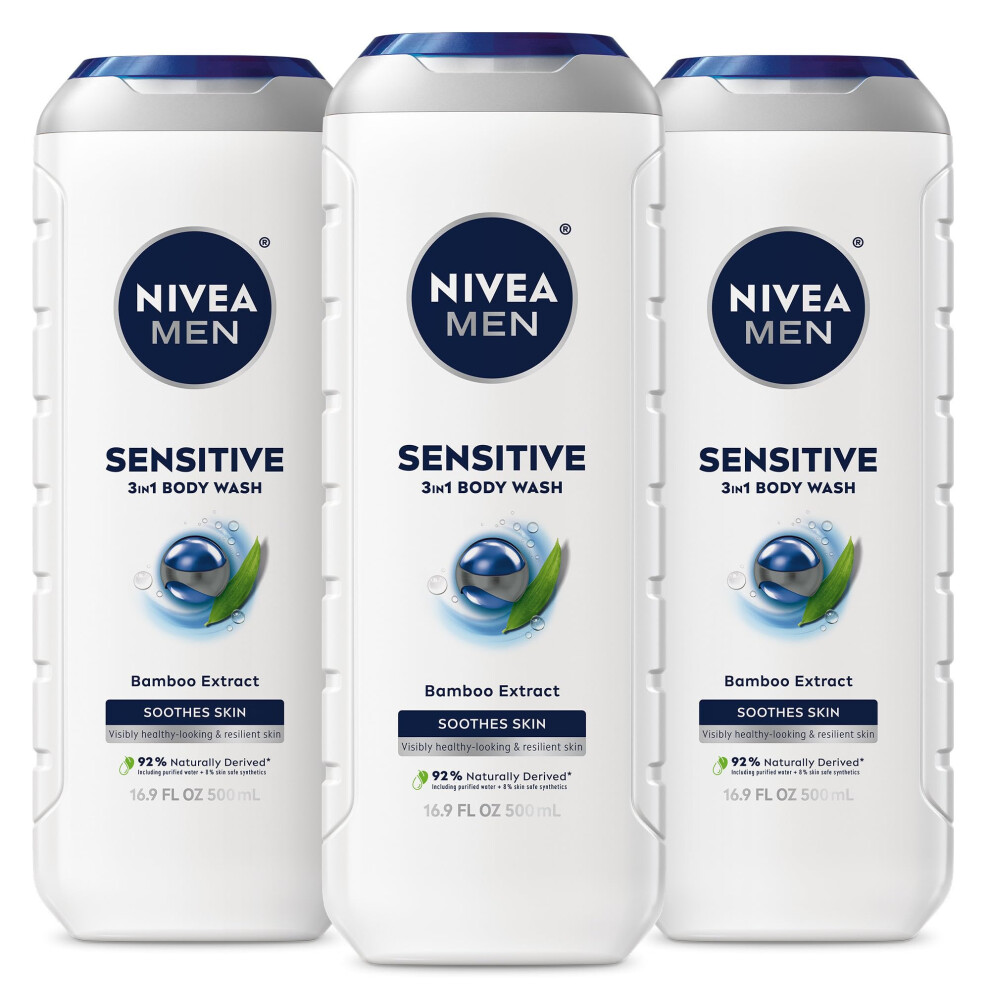 Nivea Men Sensitive 3-In-1 Body Wash 16.9 Fluid Ounce (Pack Of 3)