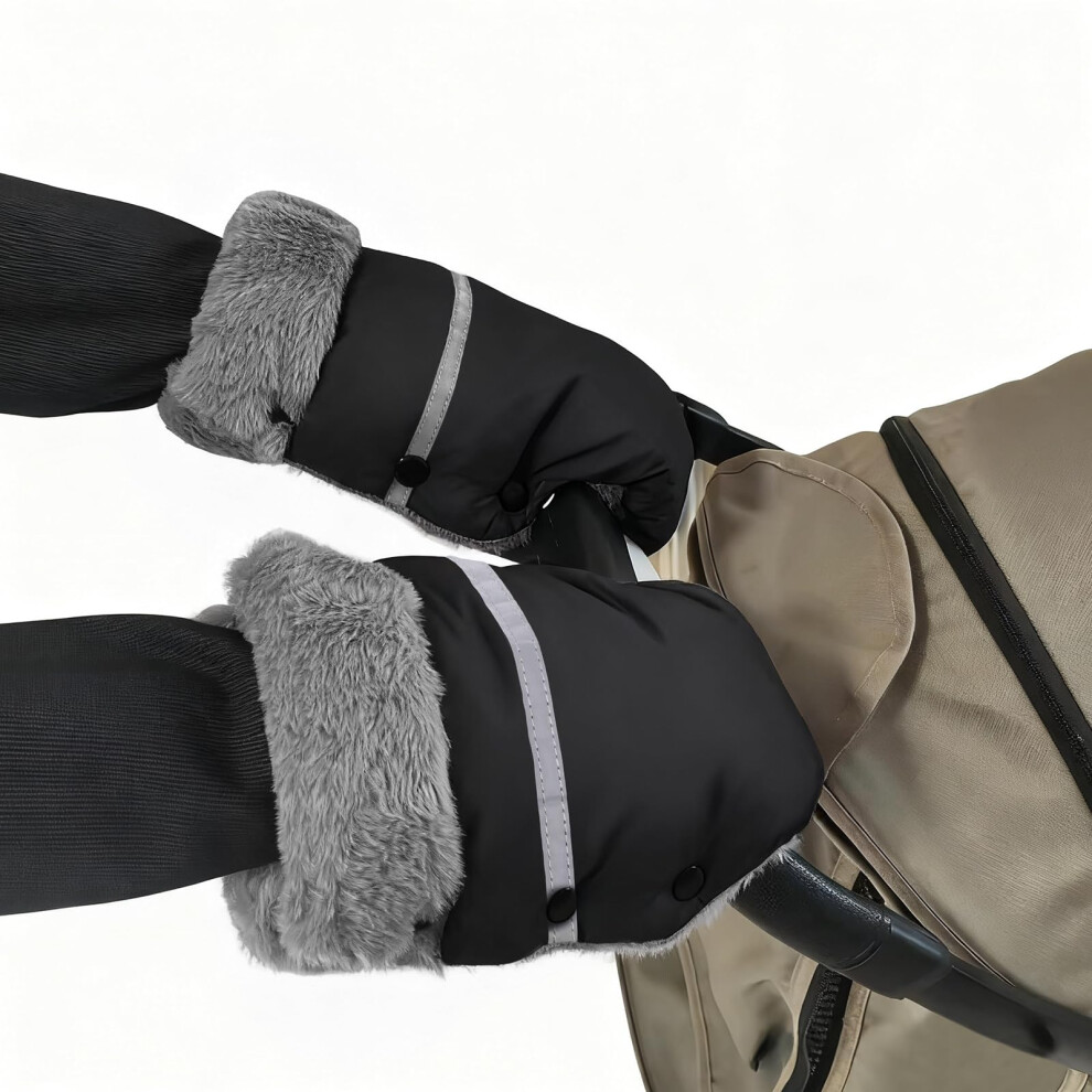 Handmuff, Universal Buggy Pushchair Hand Muff Gloves Waterproof And Windproof Fleece Lined Pram Muff Pram Hand Warmer, Black Wd&Cd
