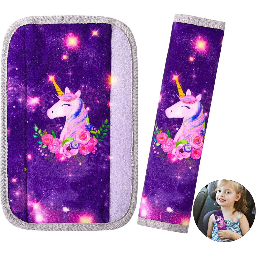 Unicorn Castle 2 Pcs Seat Belt Pads For Kids Car Seatbelt Strap Cover Harness Pad Soft Should Strap Pad,Deep Purple
