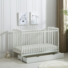 mcc direct Brooklyn Baby Cot Crib with Water Repellent Mattress & Wheeled Drawer [Grey/Cream White] (Cream White)