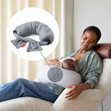 bbhugme Adjustable Nursing Pillow - Breastfeeding, Bottle Feeding, Baby Support - Adjustable Firmness and Fit - Washable Pillow Cover - Stone Melange