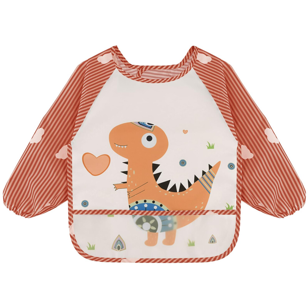 Baby Bibs With Sleeves, Waterproof Long Sleeve Bib Unisex Feeding Bibs Apron For Infant Toddler Little Dinosaur Vancle
