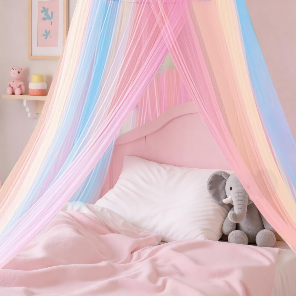 Rainbow Bed Canopy, Round Dome Girls Bedroom Accessories, Princess Bed Curtains And Mosquito Nets, Dreamy Bed Canopy For Girls Huiguli