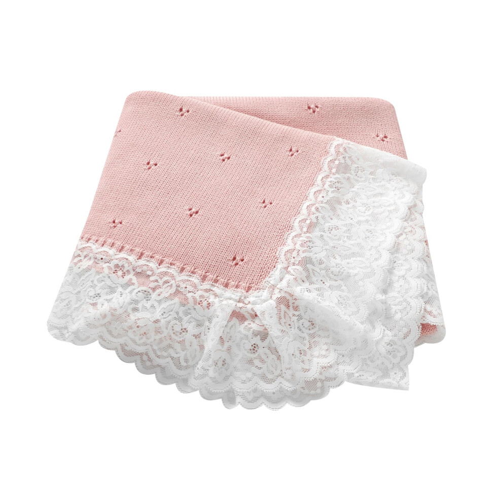 Hadetoto Knit Baby Blanket Cotton Soft Lace Crochet Cellular Blankets Baby Essentials For Newborn Girls Boy, 82X102cm (Pink)