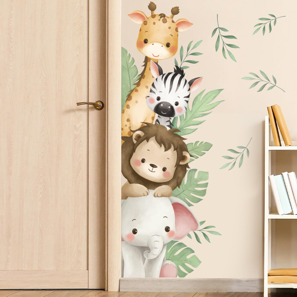 Shuching Jungle Animals Nursery Wall Stickers Removable Vinyl, Safari Wardrobe Door Decals Art Decor For Baby Room Kids Bedroom