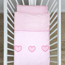 2 Piece 100% Cotton Duvet Cover Pillowcase Set 70 x 80 cm for Baby Crib (Heart Pink)