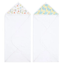 aden + anais Essentials Hooded Baby Bath Towel, Super Soft 100% Cotton, 2 Pack, Farm to Table (EHTC20020B)
