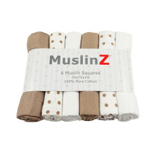 MuslinZ- 6 pack Muslin Squares Baby Burp Cloths 70x70cms Perfect for Newborns, multi-use, Oeko-Tex standard 100, UK brand. (Taupe Combo, 6 Pack)