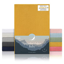 Laleni Moses Basket Sheets 28–30 x 76–78 cm Set of 2, Oeko-Tex Certified Soft 135 g/m² Cotton Travel Cot Sheets, Spicy Mustard Yellow