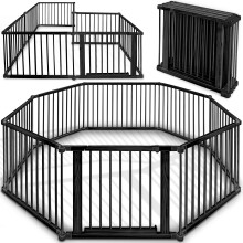 KIDUKU Wooden Baby Child Playpen XXL Foldable Incl. Door, Consisting of 8 Panels, Individually Adjustable Large Play Pen Portable for Toddlers